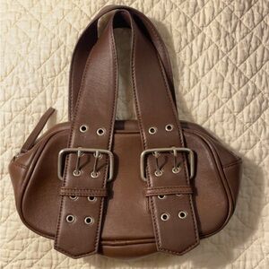 Free People Brown Mini Bag with Buckle Accents